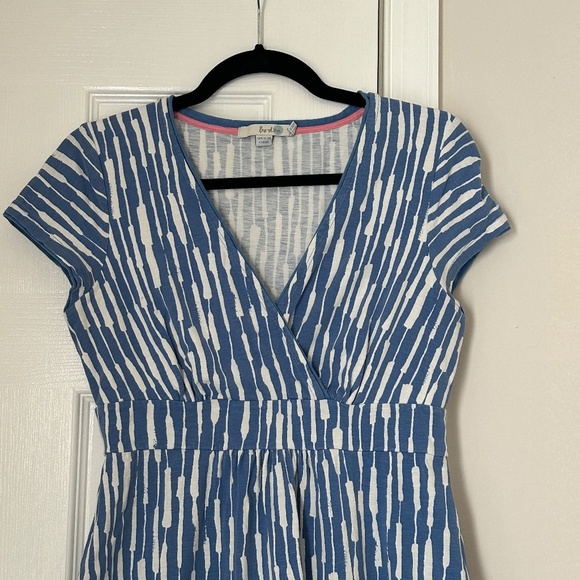 Boden Cap Sleeve Dress Size 6 Regular Cotton Striped Abstract Blue White Jersey - Picture 2 of 7